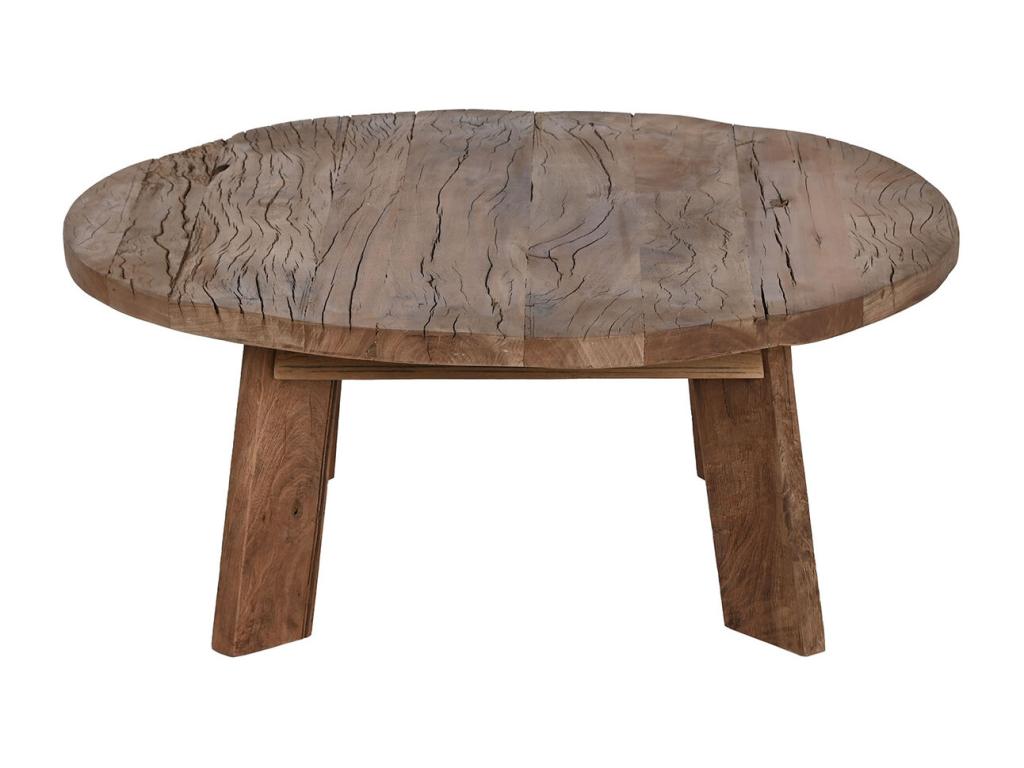 Round coffee table/living room table in recycled wood, brown color - diameter 90 x height 35 cm DGWG26920