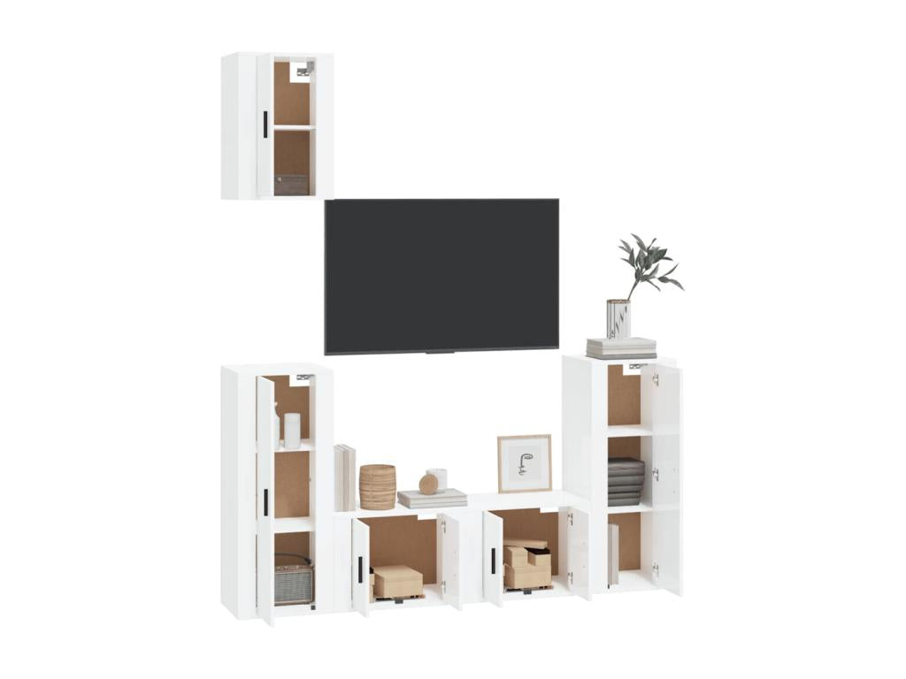 5-piece TV furniture set, glossy white engineered wood, VYRK23515
