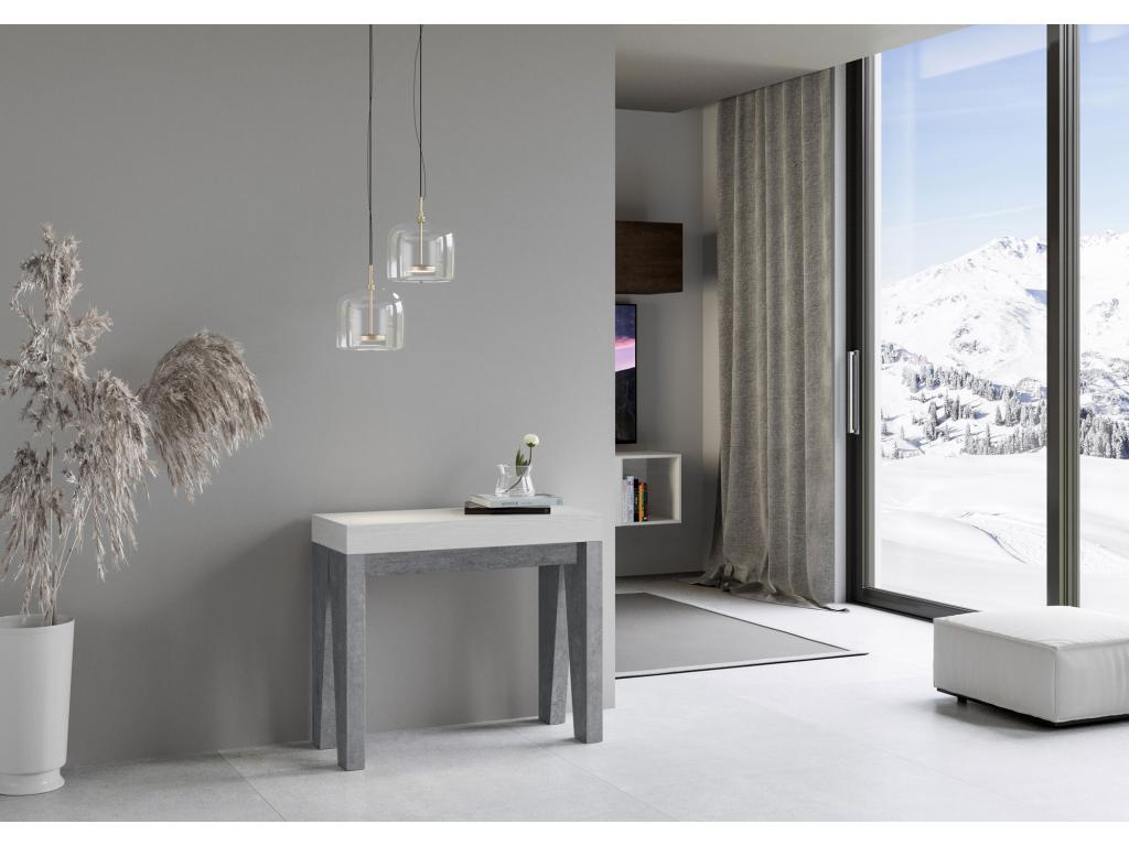 Extendable console table 90x40/196 cm Naxy Mix Small White Ash top - Concrete Grey frame QHIN73870