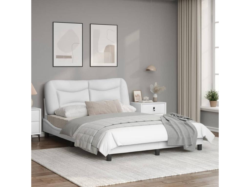 Bed frame with headboard, white, 140x200 cm, faux leather, ACQY30692