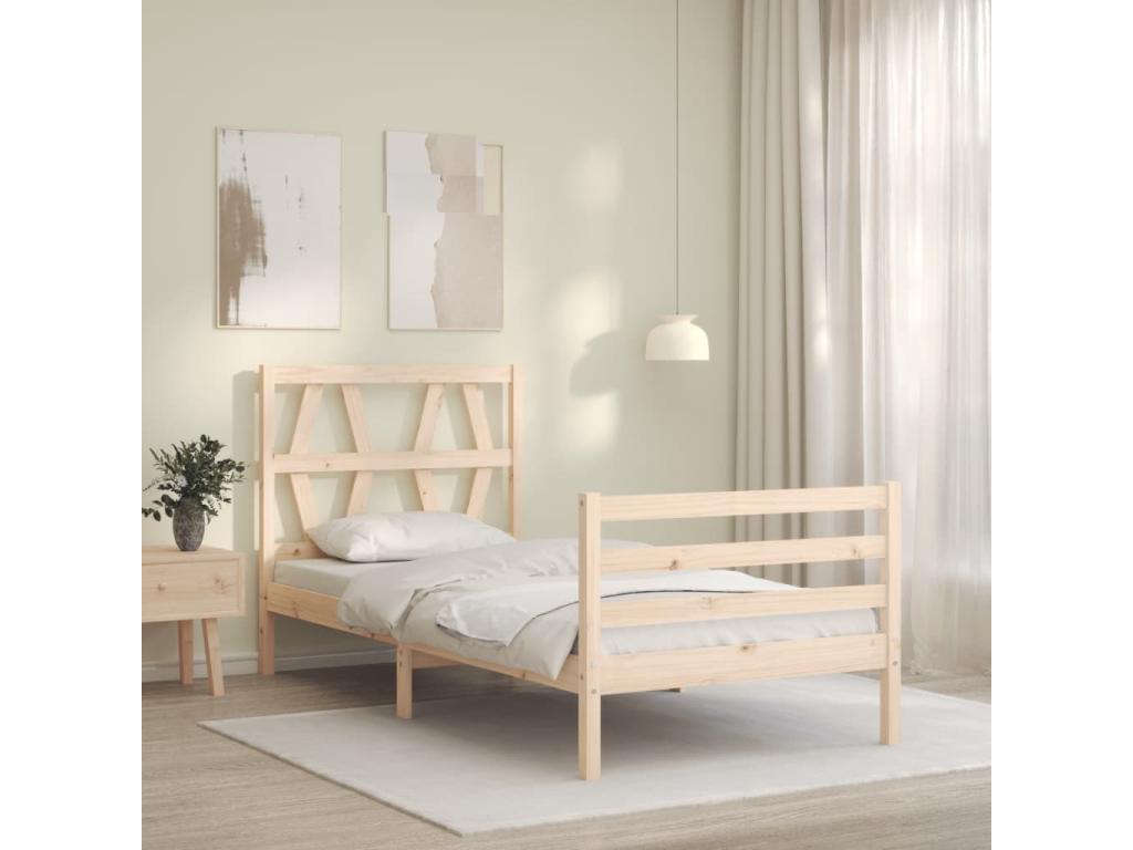 Bed frame with headboard, small, single, solid wood, ICYG28914