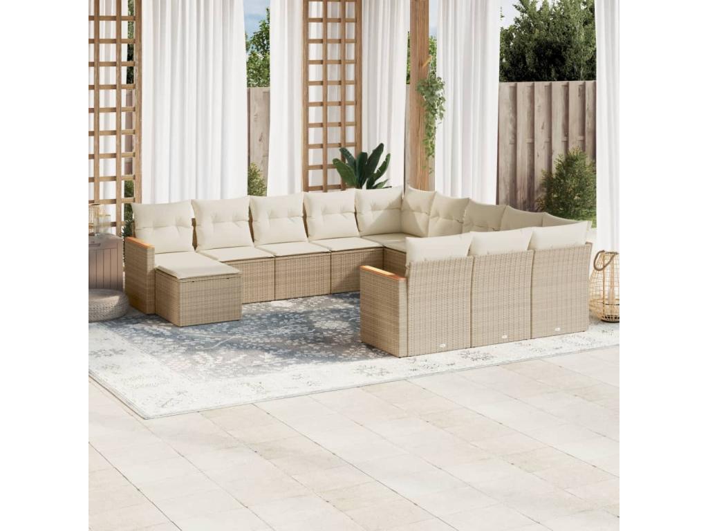 Garden furniture set with cushions, 12 pieces, beige woven resin ESNL76387