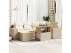 7-piece garden furniture set with cushions, beige woven resin FOWT55656