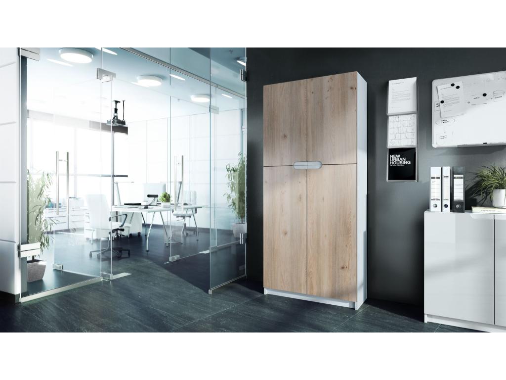 Office Cabinet, Matte White and Nordic Oak Finish, WxHxD 82x185x37 cm, GJJT54731