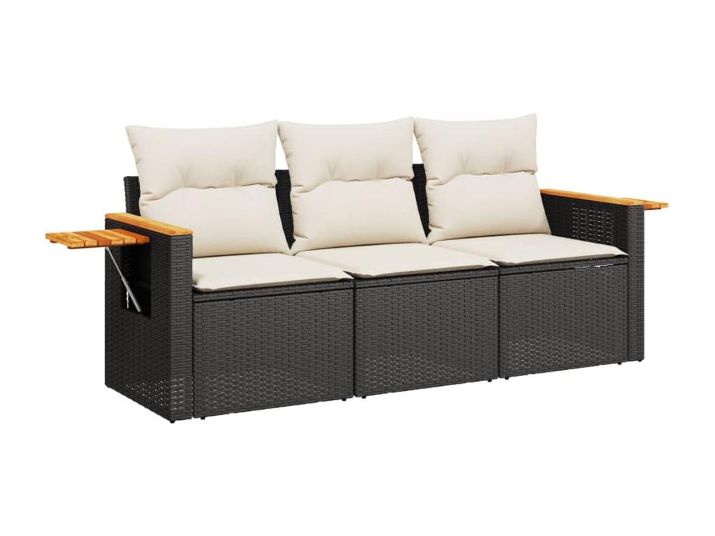 3-piece garden furniture set with cushions, black woven resin KOYX25502
