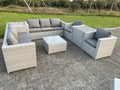8-seater rattan garden furniture set with 3-seater sofa, 2 armchairs, 2 side tables, and a coffee table in light grey (GAAG20350)