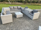 8-seater rattan garden furniture set with 3-seater sofa, 2 armchairs, 2 side tables, and a coffee table in light grey (GAAG20350)
