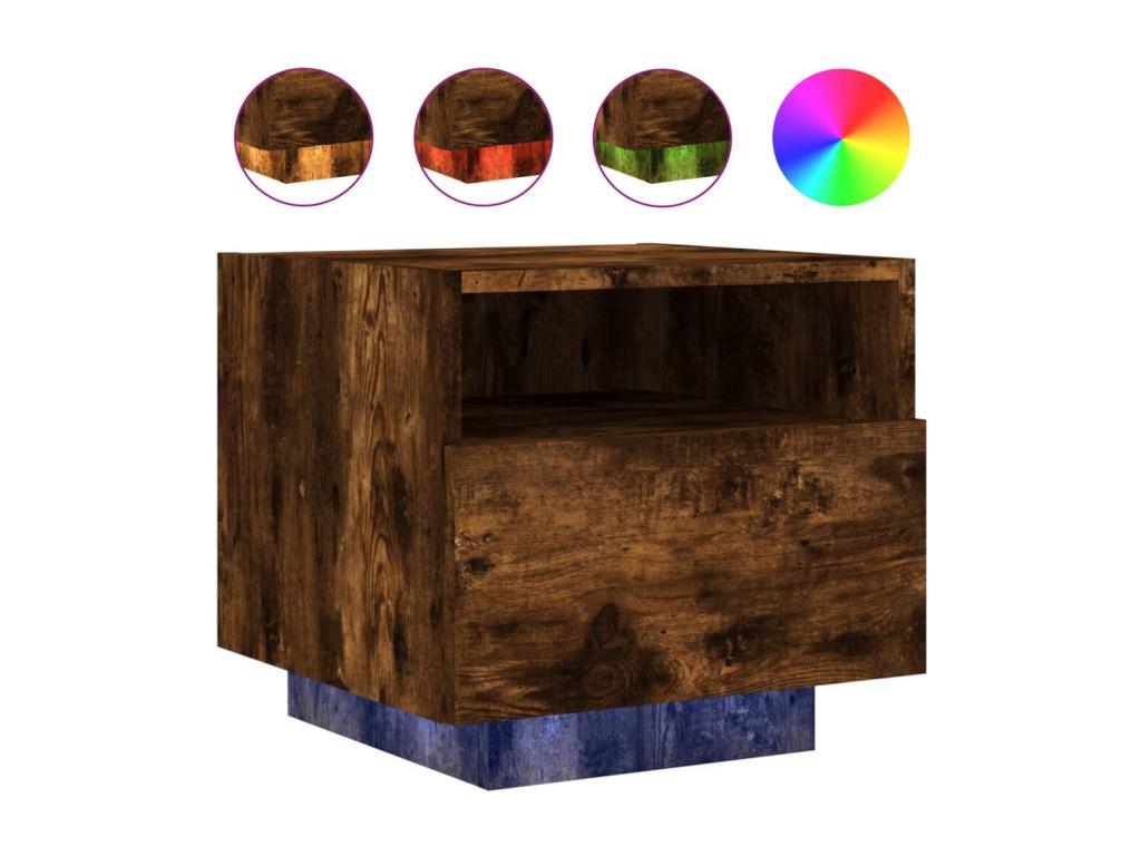 Bedside table with LED lights, smoked oak, 40x39x37 cm, DCAT67820