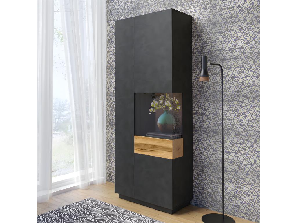 Chicyla 2-door display cabinet, right-opening, anthracite grey and wood, PZVJ65499