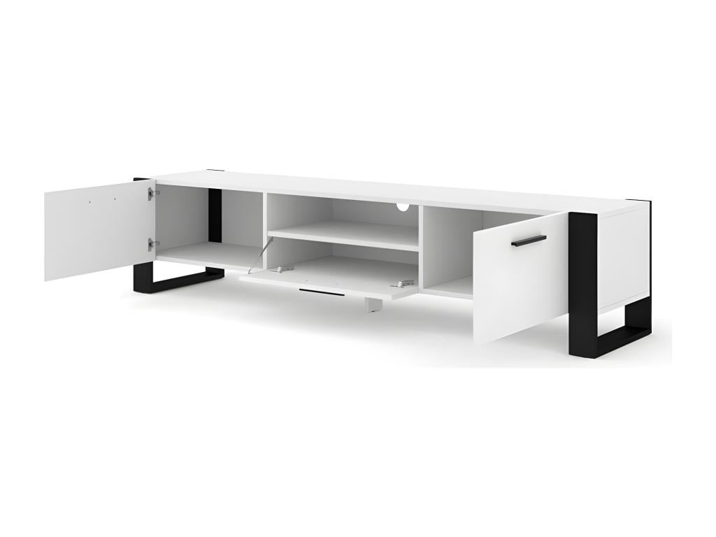 Domopure TV stand with 3 wooden doors - White and black - W 200 x D 43 x H 48 cm EJSW82475