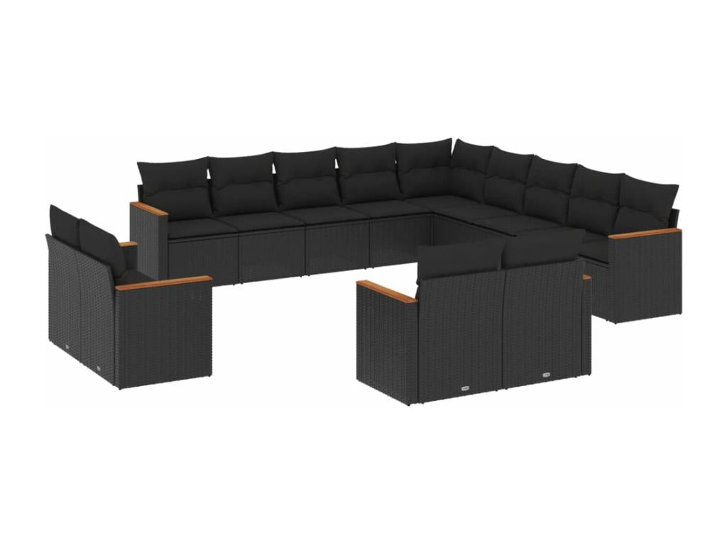 Garden furniture set with cushions, 13 pieces, black woven resin PWTB69998