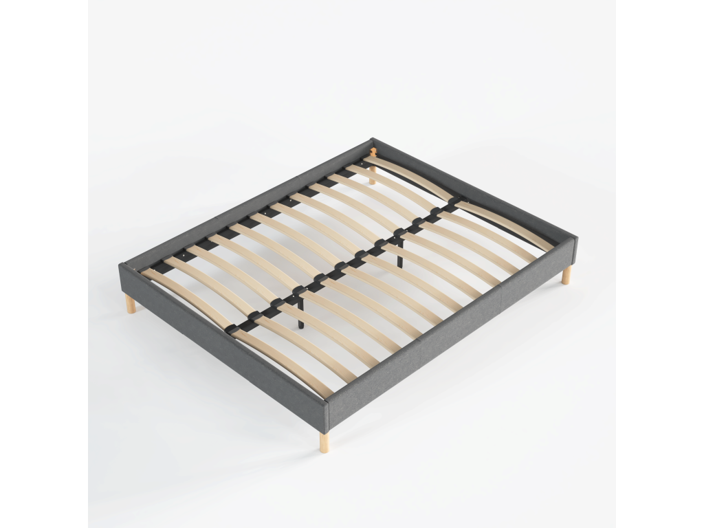 Bed base 140x190 cm Grey fabric upholstery Wooden legs DUTV91868