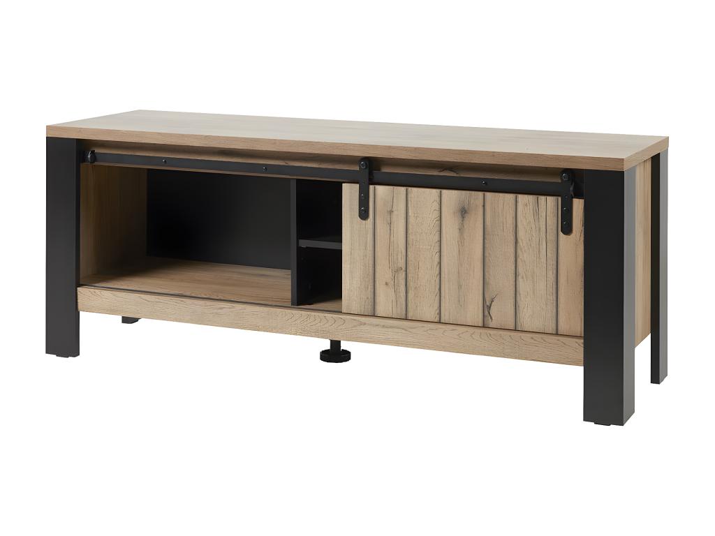 Chicyla - TV Unit with 1 Sliding Door, 2 Shelves, Metal and Wood Effect Finish, Chicyla SSQO35718