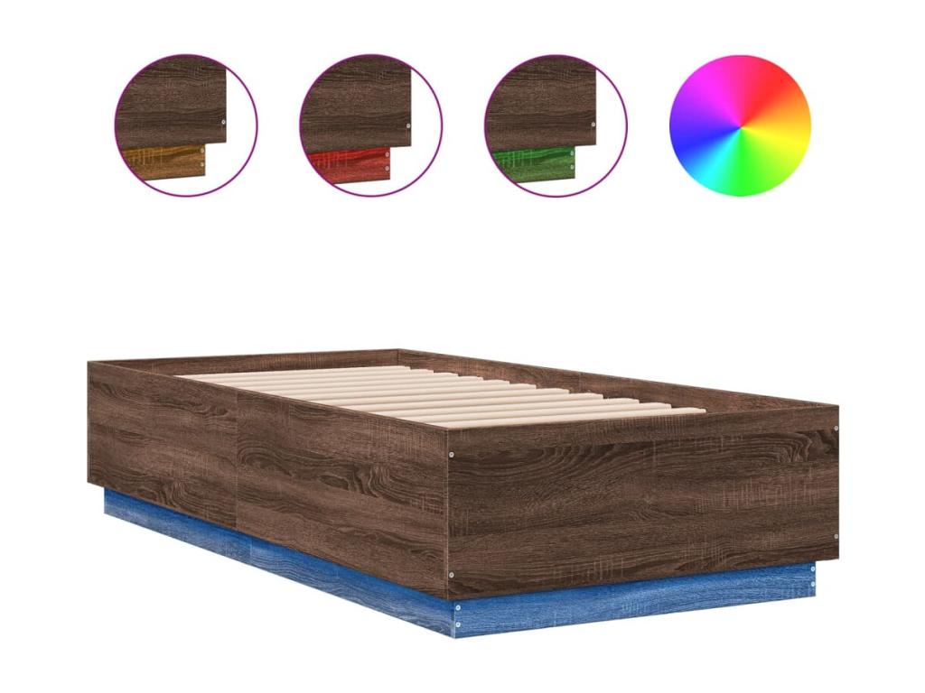 Bed frame with LED lights, brown oak, 90x190 cm, IZWR29699