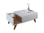 Coffee Table with 1 Drawer, 1 Niche, and 4 Legs, White and Oak Wood, W 90 H 35.6 D 54 cm OPFO72436