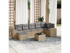 8-piece garden furniture set with cushions, beige woven resin EEUT83136