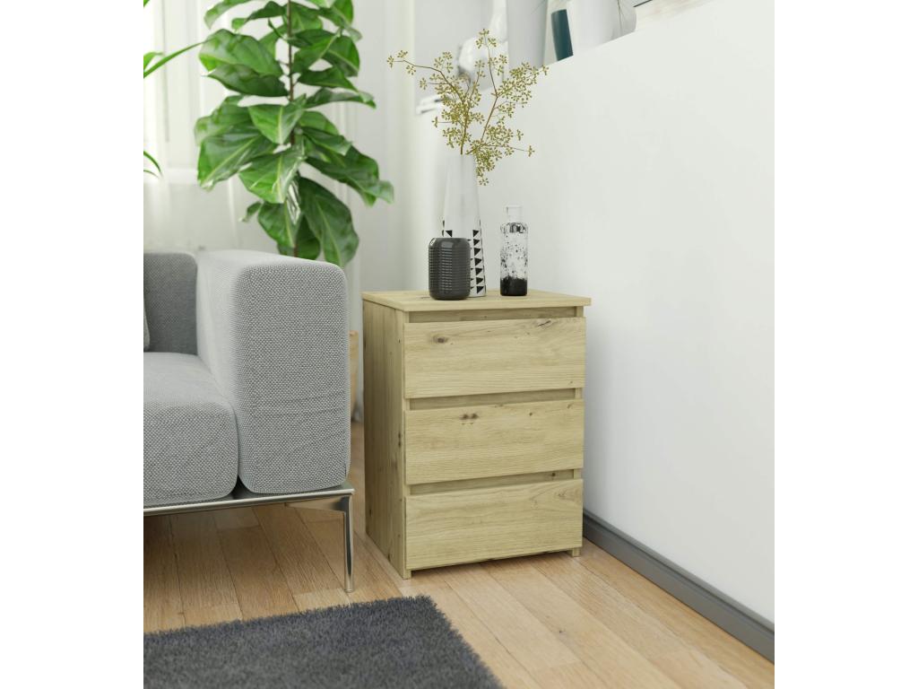 Domopure CL3 Oak Bedside Table, 40 cm, 3 Drawers, Oak Front, 40x35x57 cm, EFET16772