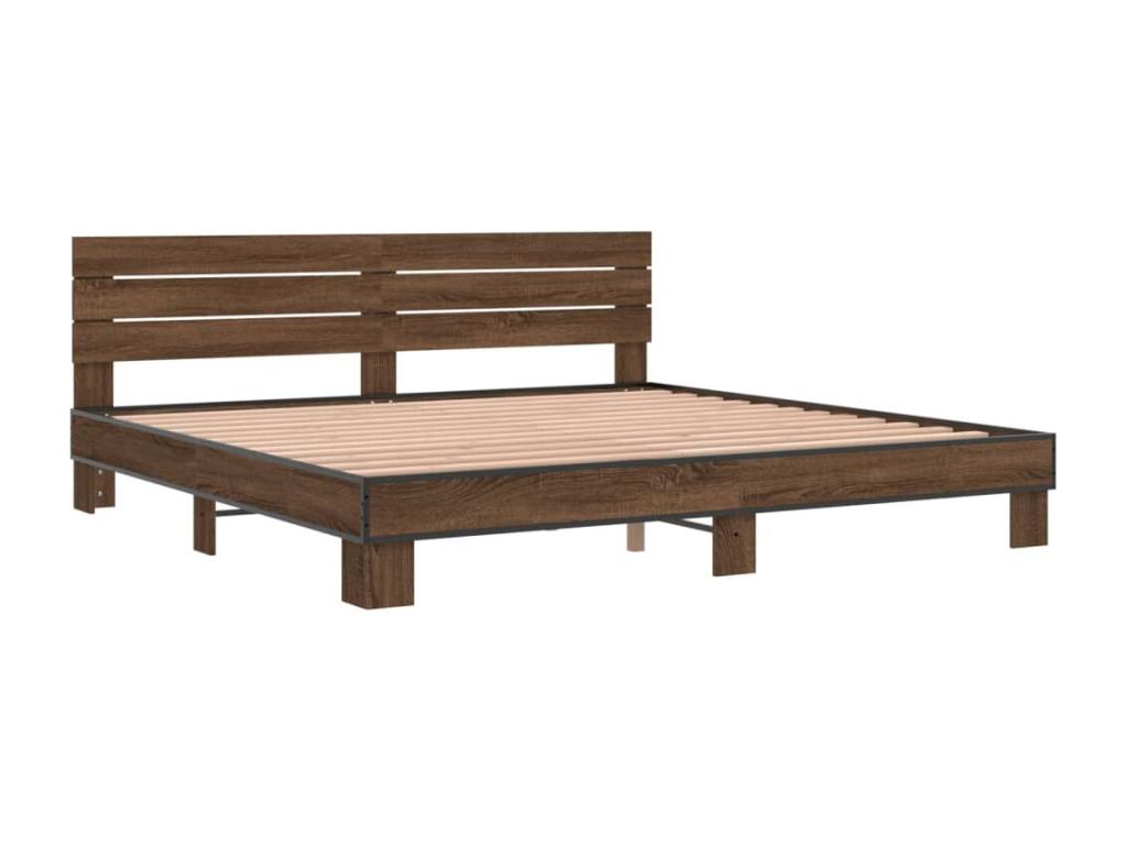 Brown oak bed frame 200x200 engineered wood and metal OVAM06159