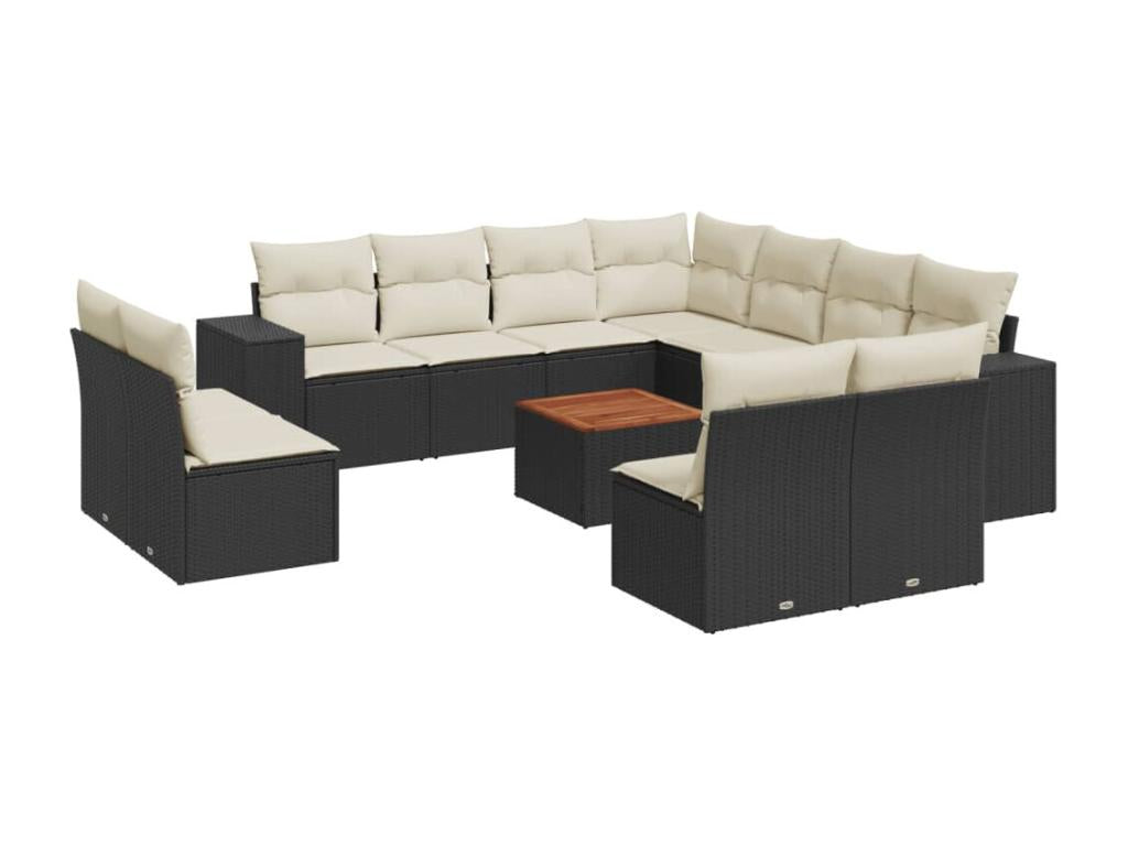 12-piece garden furniture set with cushions, black woven resin BVGT19049