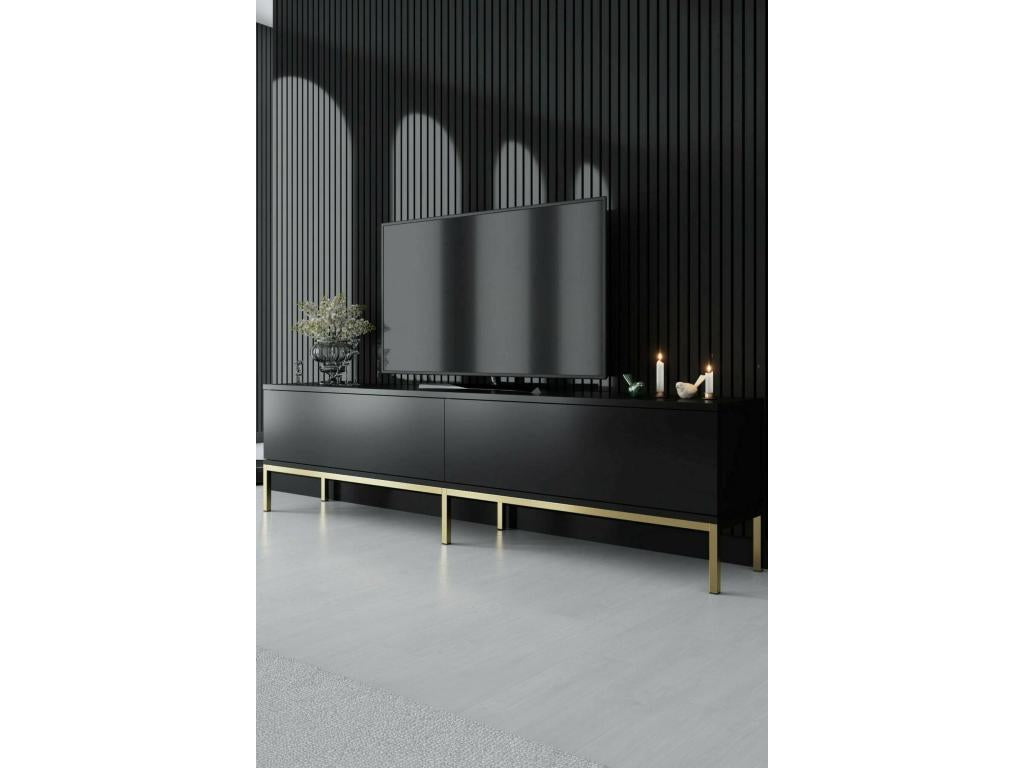 Chicyla TV Stand, Living Room Sideboard, Low TV Cabinet, Wall-Mounted Storage Base, 180x30x47 cm, Black and Gold QVGZ44487