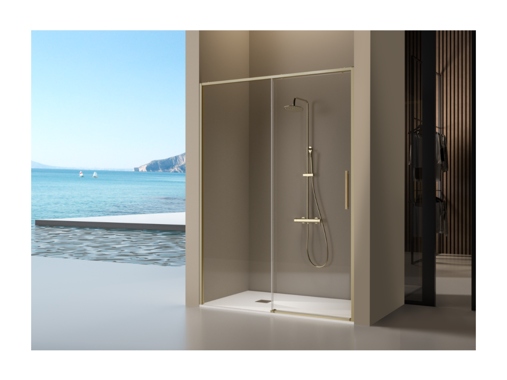 Domopure fixed shower screen with sliding door, brushed gold, 179-181.6 cm, IEIZ65098