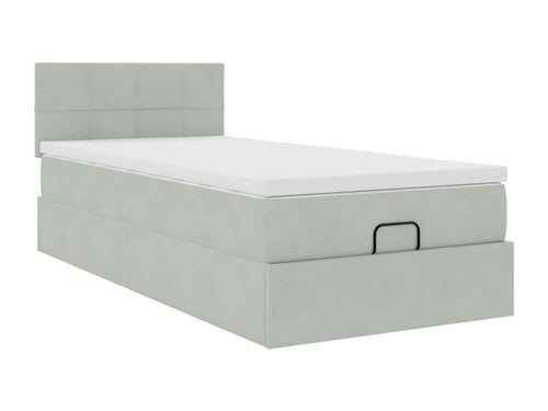 Ottoman bed frame and light grey 90x200 cm velvet mattress HQXR48053