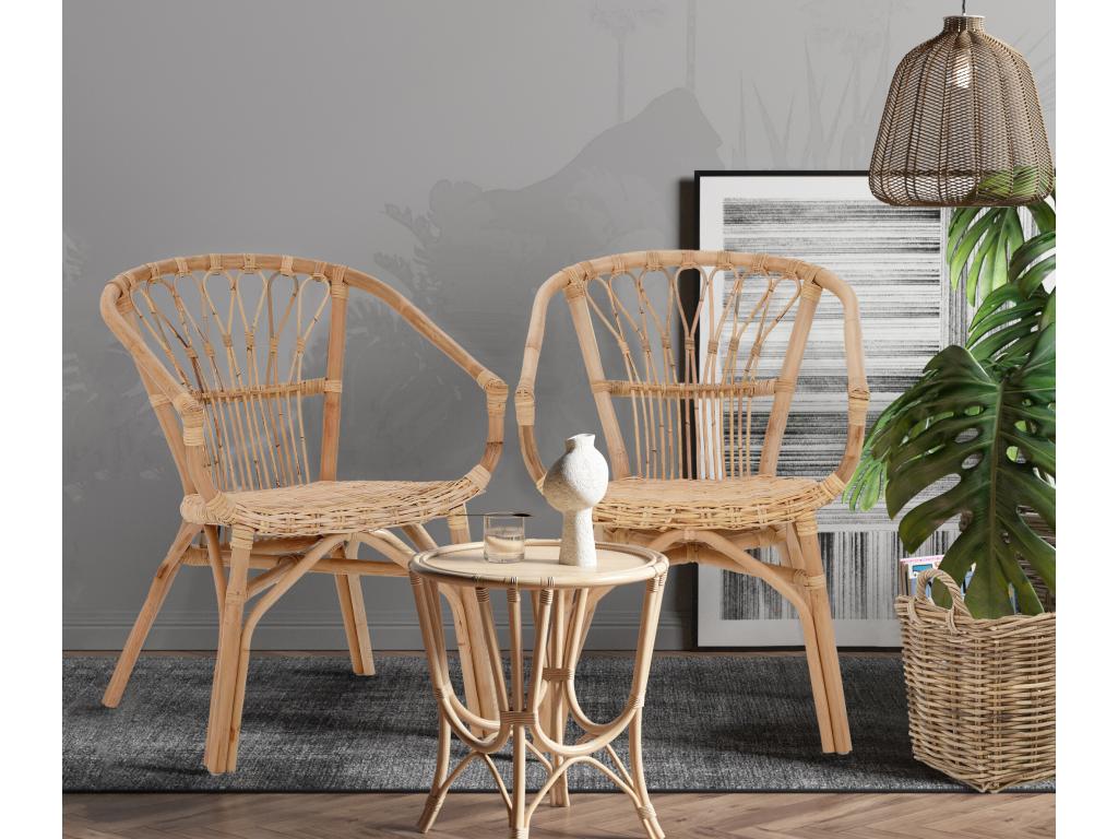 Chicyla - Set of 2 natural rattan dining chairs FBUN30779